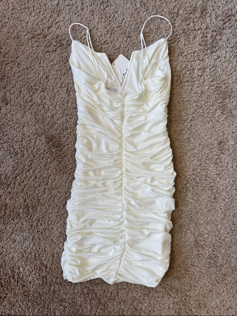 NWT Selfie Leslie Good Vibes Deep V-Neckline Ruched Mini Dress White Medium - Picture 9 of 9